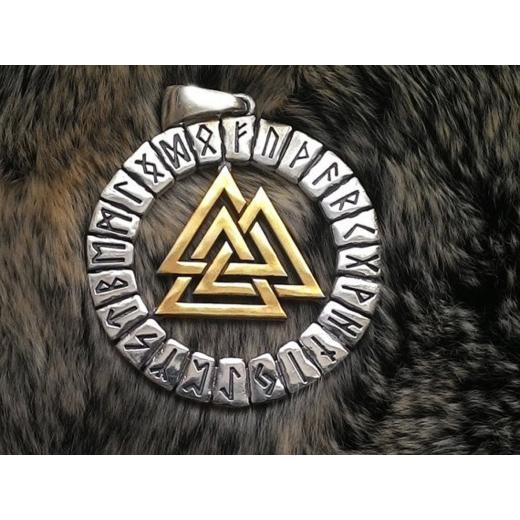 Valknut in the runes circle (Pendant in silver)