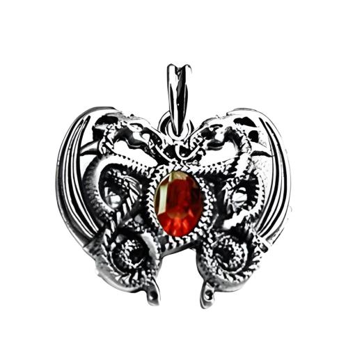 Drachenherz rot (Kettenanhänger in Silber)
