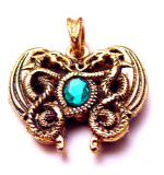 Drachenherz Dunkelgrün (Kettenanhänger in Gold)