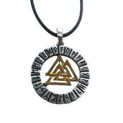 Valknut in the runes circle (Pendant in silver)