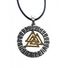 Valknut in the runes circle (Pendant in silver)